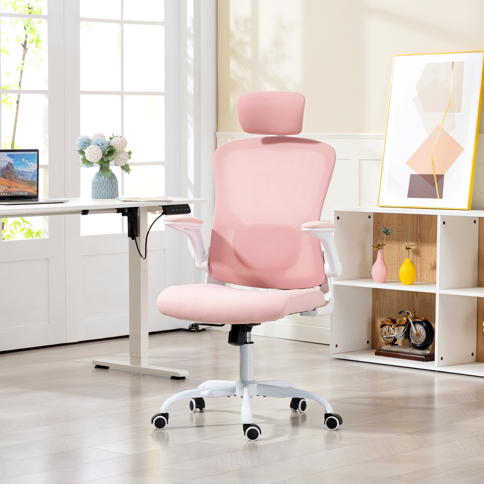 HOMCOM Ergonomic Office Chair, Desk Chair with 4D Lumbar Support, Pink