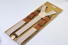 Light Beige Sand Elastic Suspenders Braces with Bronze Metal Clips For all ages