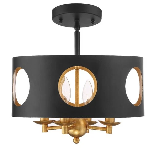 Crystorama Odelle 4-Light 14" Ceiling Light in Matte Black And Antique Gold - Picture 2 of 7