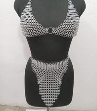 Aluminum Chainmail Top Bra Penty With Chain   Women's Medieval LARP Cosplay