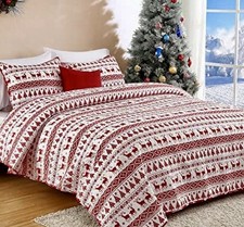 OEKO TEX 100 3 pc Queen Quilt Comforter Set Deer Buck Trees Fair Isle Bedding