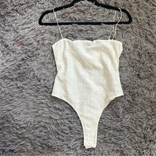 Love Tree White Eyelet Sleeveless Bodysuit - Medium Summer Sexy Cute
