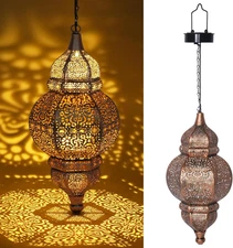 Hanging Solar Lights Outdoor Decor Solar Lantern Waterproof Metal Moroccan