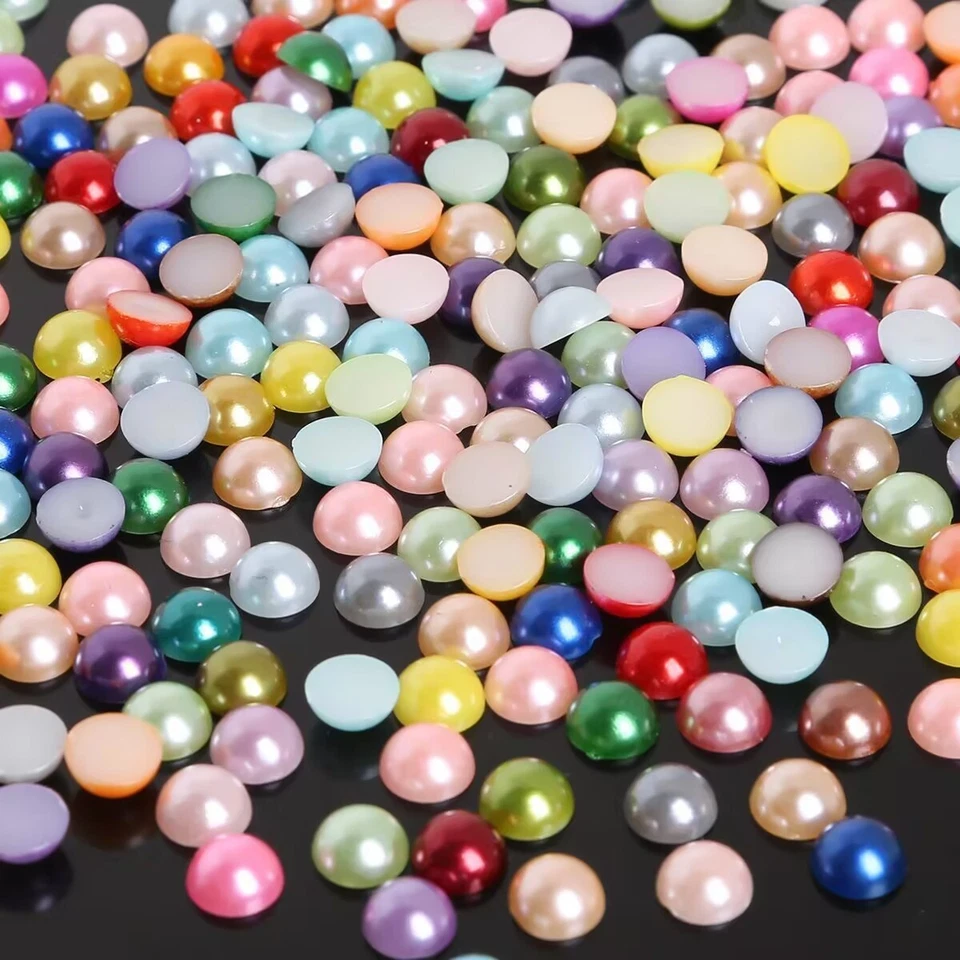 200 Mixed Color Acrylic FlatBack Half Pearl Bead Flat Back 10mm Scrapbook Craft - Image 2 of 4
