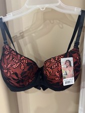 Orange Bra With floral lace overlay Size 34B CL-3