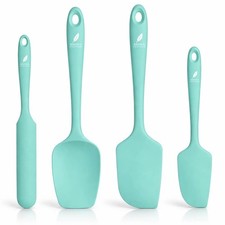 Silicone Spatulas Set Of 4 - Cooking Utensils for Baking Icing Cakes (	Aqua Sky)