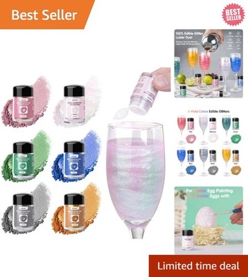 6 Colors Luster Dust Edible Set, Edible Glitter for Drinks, Food Grade Glitte...