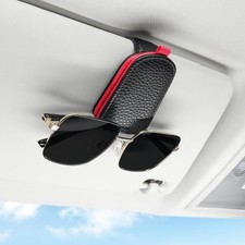 Magnetic Leather Sunglasses Holder for Car - Stylish Sun Visor Clip Black-Red 