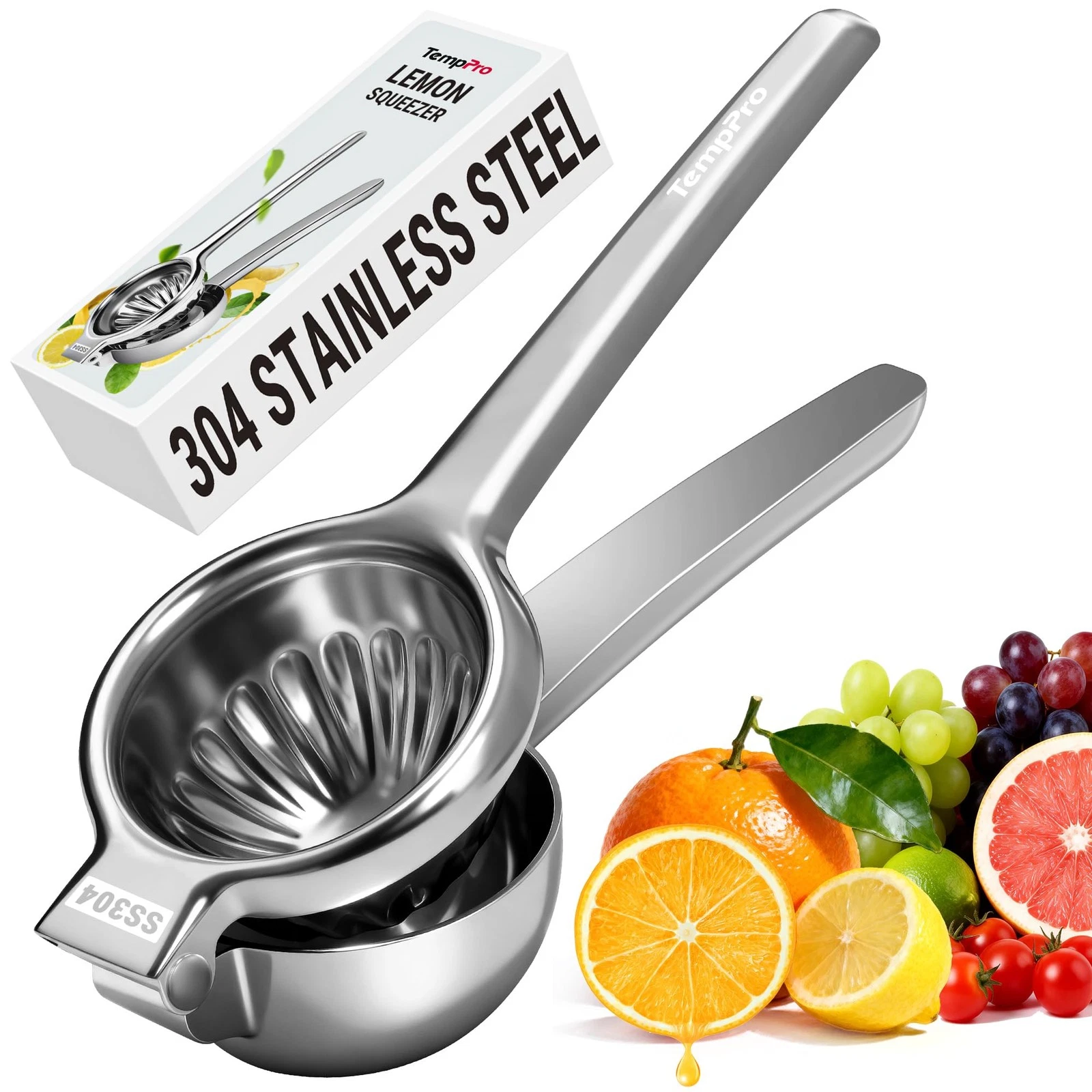 Lemon Lime Squeezer, 304 Stainless Steel Hand Press Citrus Juicer with Groove...
