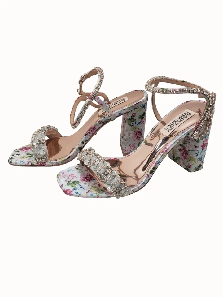 Sandalia Badlgley Mischka Mujer Azul Floral Acolchada Tanisha Sandalia Tacón Bloque Nueva en Caja Foto 2 de 4