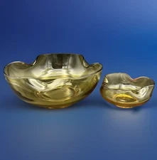 Vintage Anchor Hocking Amber Glass Chip And Dip Bowl Set MCM - NO Bracket