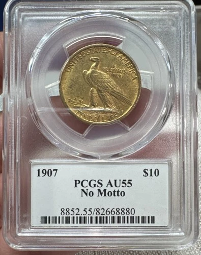 1907 U.S. $10 Indian Head Gold Eagle Coin No Motto AU55 PCGS