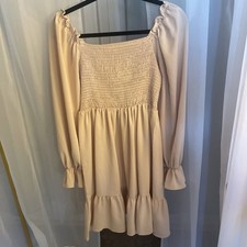 SHEIN Square Neck Shirred Flounce Sleeve Ruffle Hem Dress