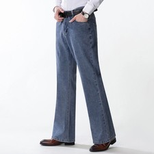 Men Vintage Bell Bottom Jeans 60s 70s Trousers Flared Denim Pants Slim Fit