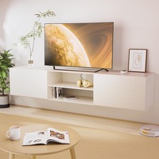 Floating TV Stand, 70", Wall Mounted, Off-White 3 Cabinet TV Console, For 60"
