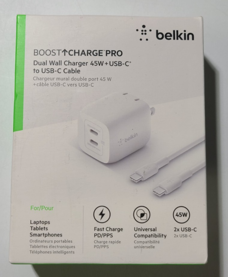 Chargeur Secteur Belkin 45W – Double Port USB-C – Blanc – Neuf Sous Blister