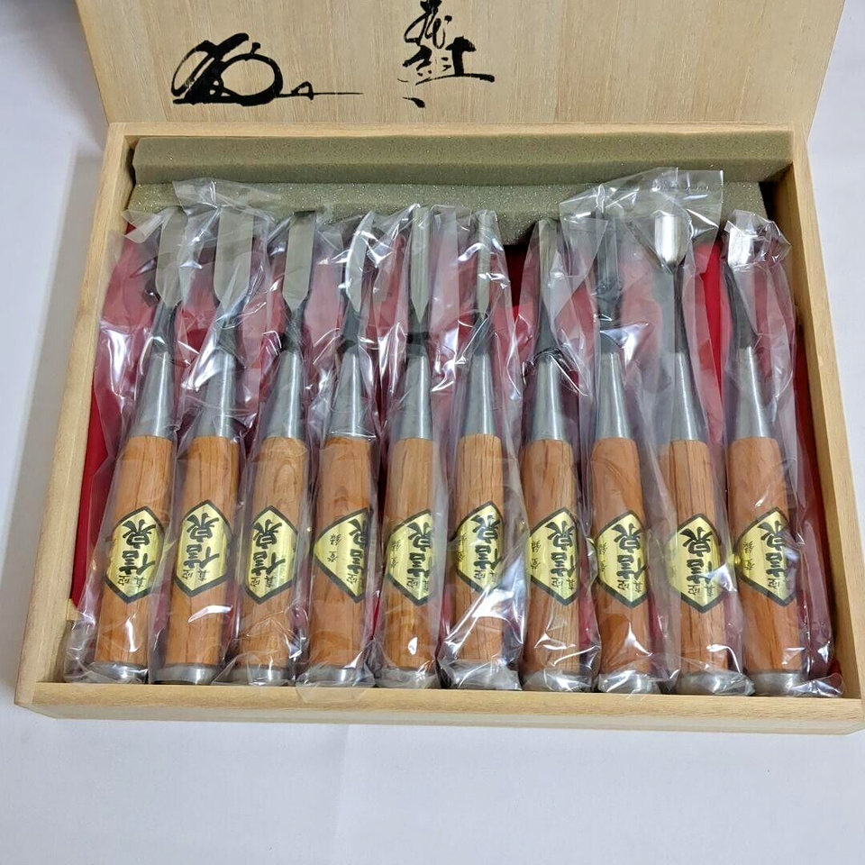 Nobumoto Akatsuki Japanese Old Graver Gouge chisel Nomi Set of 10 W ...