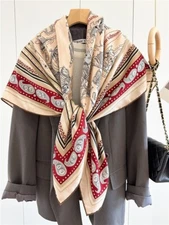 70% Wool 30% Silk Women Winter Double-sided Printing Scarf  Shawl 53*53"