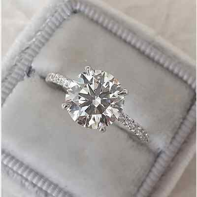 3 Ct Round Cut Certified Moissanite Engagement Ring In 14K White Gold Plated