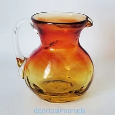 Vintage Amberina Blown Mottled Glass Mini Pitcher Syrup Creamer 3.5"H UV Glow