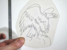 vtg 1960s Tattoo Flash acetate stencil Eagle Perched on Rock signed EA1