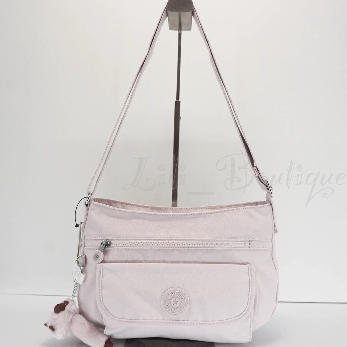 Light Pink Crossbody SLING BAG with Striped Strap