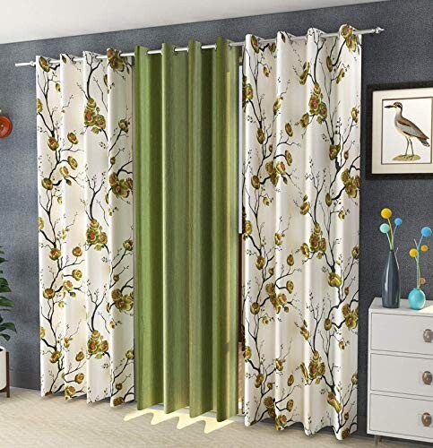 Floral Print Polyester Door Curtains Set 3
