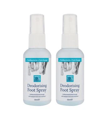 2 Refreshing Antibacterial Foot Spray Vitamin E Peppermint Menthol Spritz 50ml