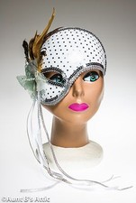 Mardi Gras Mask Silver Sequin Fabric Covered Half Face Mask On A Headband