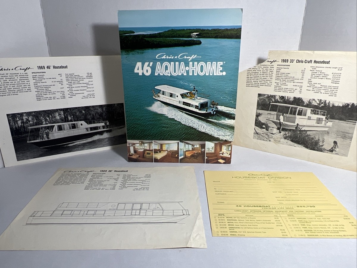 1969 CHRIS CRAFT Aqua Home, Houseboat Brochure Catalog, Order Form