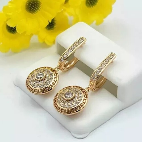 Women's Round Cut Moissanite Fancy Drop Dangle Earrings 14K Yellow Gold Plated - 第 3/8 張圖片