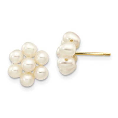Echte Ohrringe 14kt Gelbgold 3-4 mm weißes Ei Süßwasser Zuchtperlen Blume
