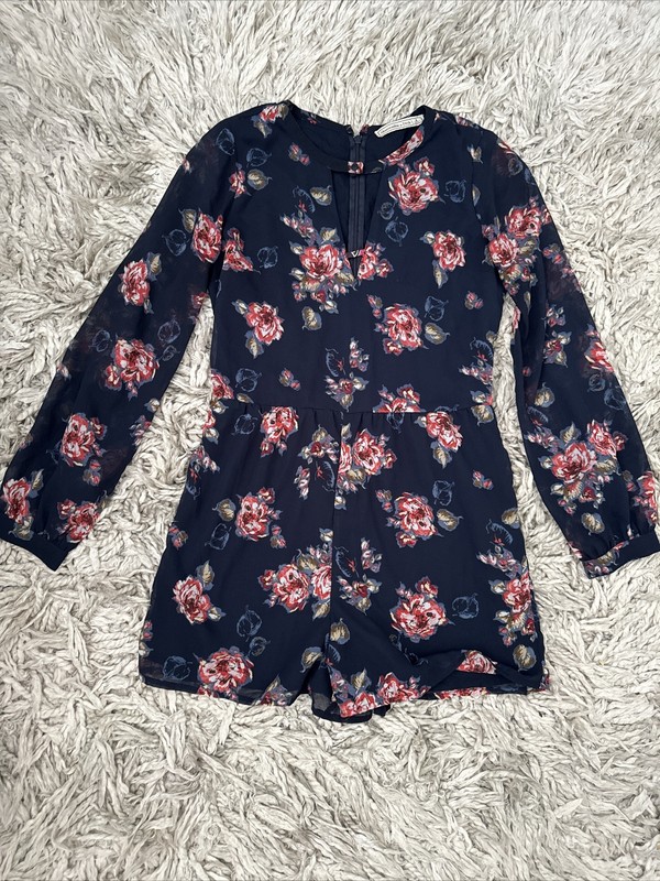 Abercrombie and Fitch Women's Long Sleeve Navy Blue Floral Romper Size 4