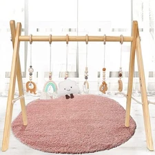 Golener Baby Play Gym Wooden Baby Gym with 6 Infant Activity Toys Foldable NEW