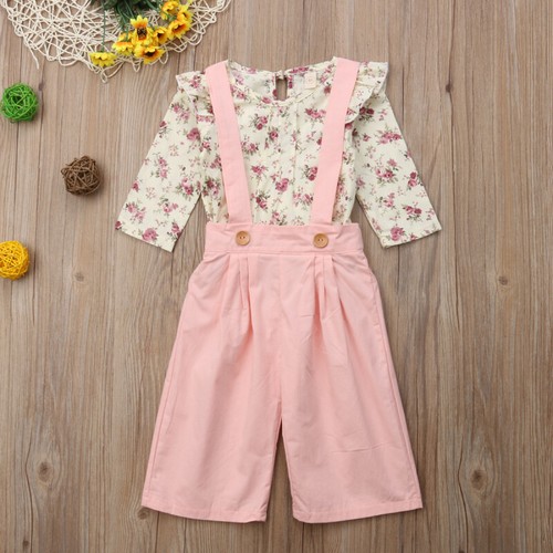 Toddler Kids Baby Girls Clothes Floral Ruffle Top Strappy Trousers Outfits - Picture 2 of 9
