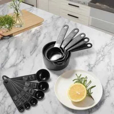 Chef Star Measuring Set Cups and Spoons Black Plastic Kitchen Baking Tool 11 pcs