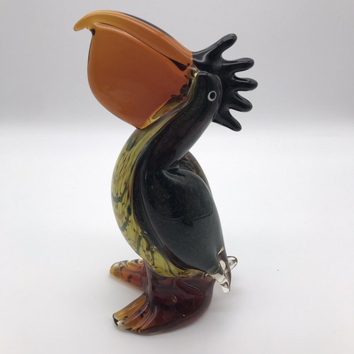 Vidrio Artístico Pelícano Pájaro Animal Manchas de Color Verde Amarillo Ámbar Color Pesado LEER - Imagen 2 de 14