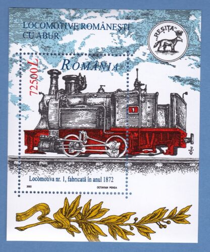 2002 sello de locomotora mini hoja de tren vía máquina de vapor rojo rumania - Imagen 1 de 1