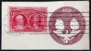 USA: SCHÖNE 4 Dollar Columbus sauber auf Briefstück Michel: 1100 Euro!