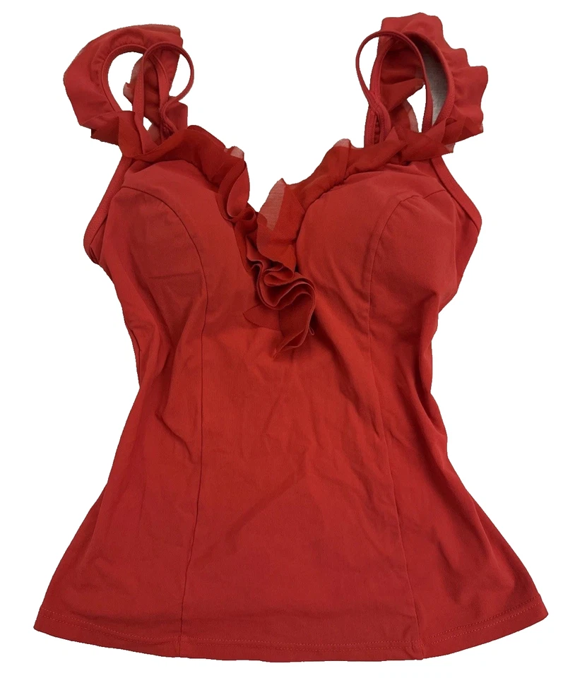 y2k 2000s red Profile by Gottex ruffle tankini top swim camisole lightly padded - Image 3 of 4