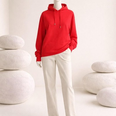 M & M Damen Pullover Gr. M Rot Baumwolle Langarm Runder Ausschnitt Kapuze