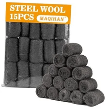 Steel Wool Pads 0000 15PCS - Steel Wool 0000 Roll Glass Wood Fabric Metal 