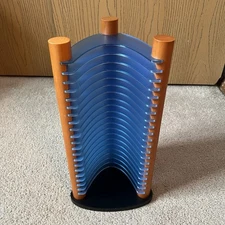 Blue Wood CD Tower Rack Storage Holder Organizer Future Post Modern Vintage Y2K