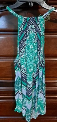 Crave Fame Navy And Green Hankerchief Hem Tie Neck Halter Top Size S