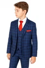 Boys Checkered Navy Suits Page Boy Blue Check Suit Kids Wedding Prom Formal Set