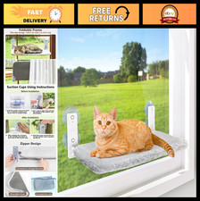 Cordless Cat Window Perch Hammock with Suction Cups, Metal Frame, Foldable Indoo