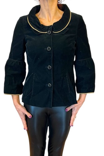 RENA LANGE WOMEN'S NAVY BLUE CORDUROY COTTON 3/4 COLLARED SLEEVE JACKET BLAZER 6 - Picture 2 of 12