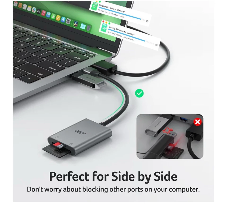 SD reader USB A 3.0 to Micro Memory Card Reader, Aluminum Dual Slot SD To USB - Image 4 of 4