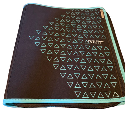 Five Star Mead 2 Inch Zipper Binder 3 Ring Binder Xpanz Black/Teal Triangles Y2K