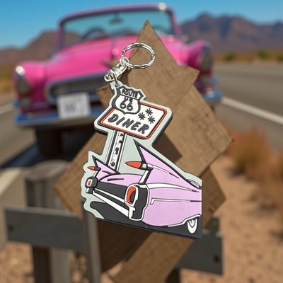 Route 66 Main Street Diner 3D PVC Keychain Americana Souvenir NEW
